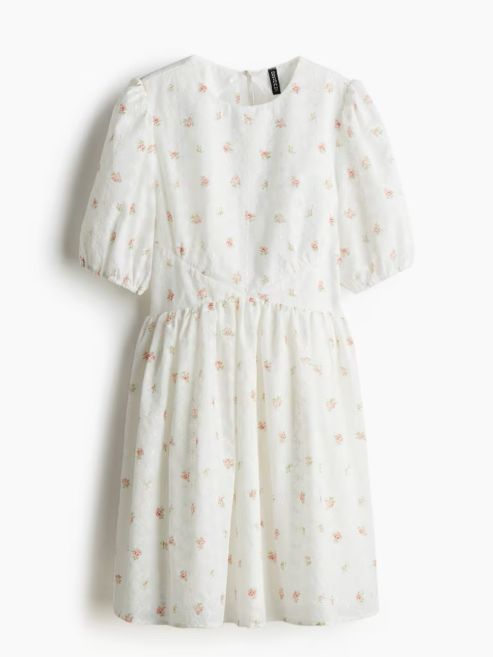 H&M White Dress with Pink and Green Micro Floral Print